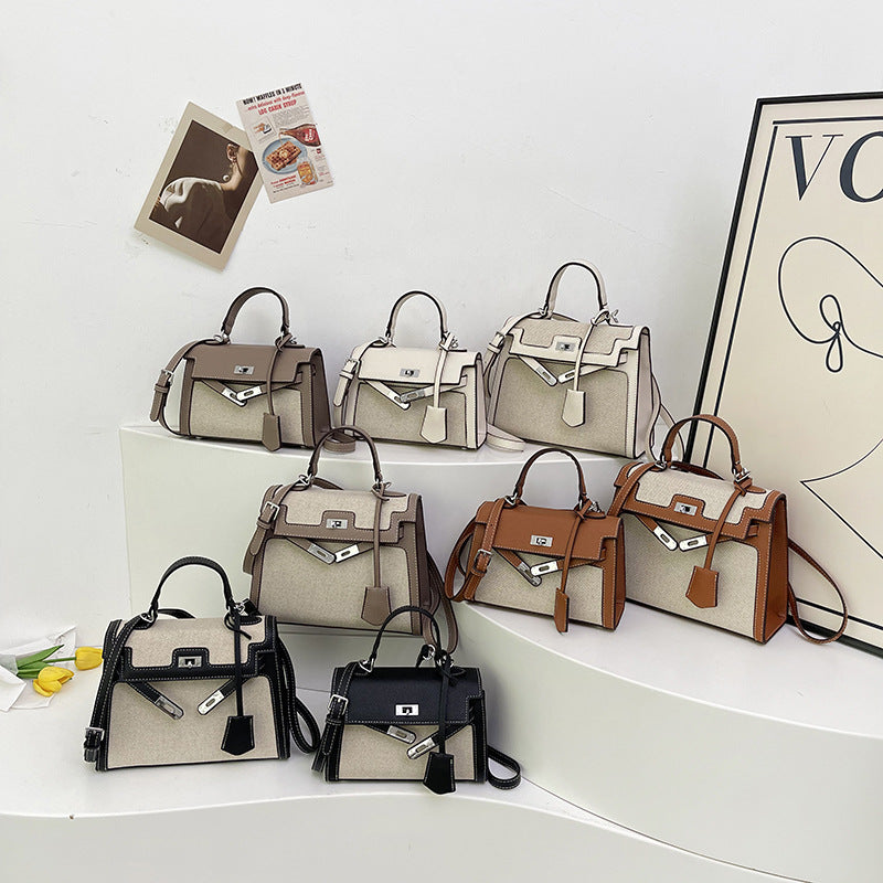 Women's Kelly Fashion Color Contrast Portable Texture Bags