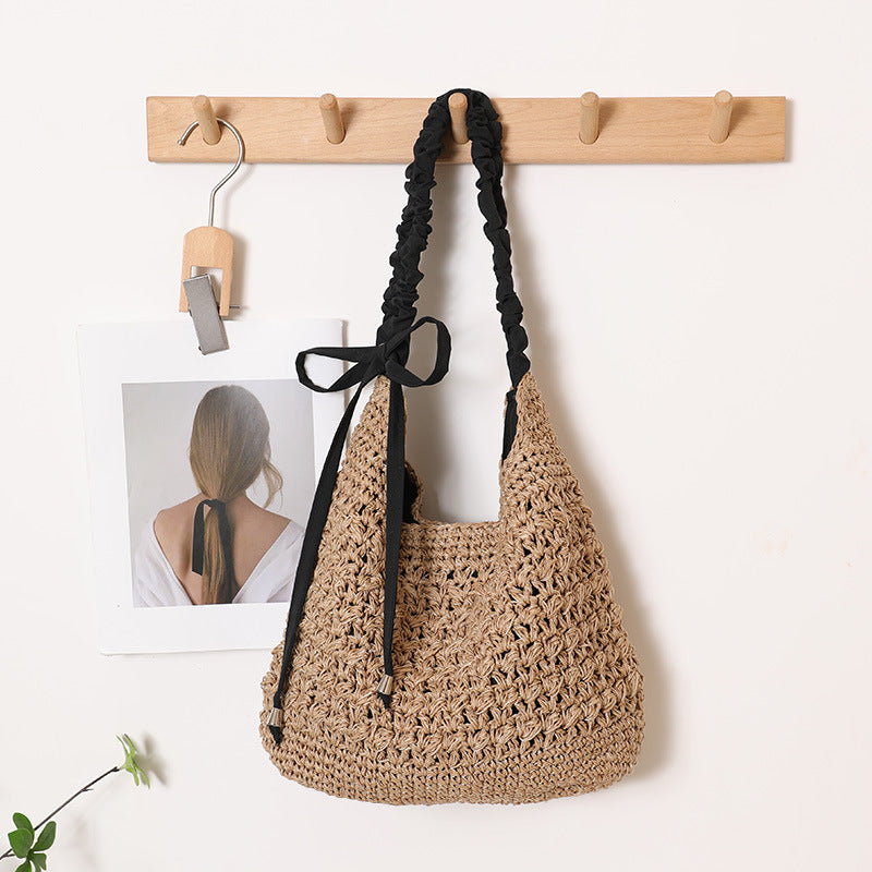 Women's Fashion Large Capacity Straw Hollow Bow Woven Seaside Bags
