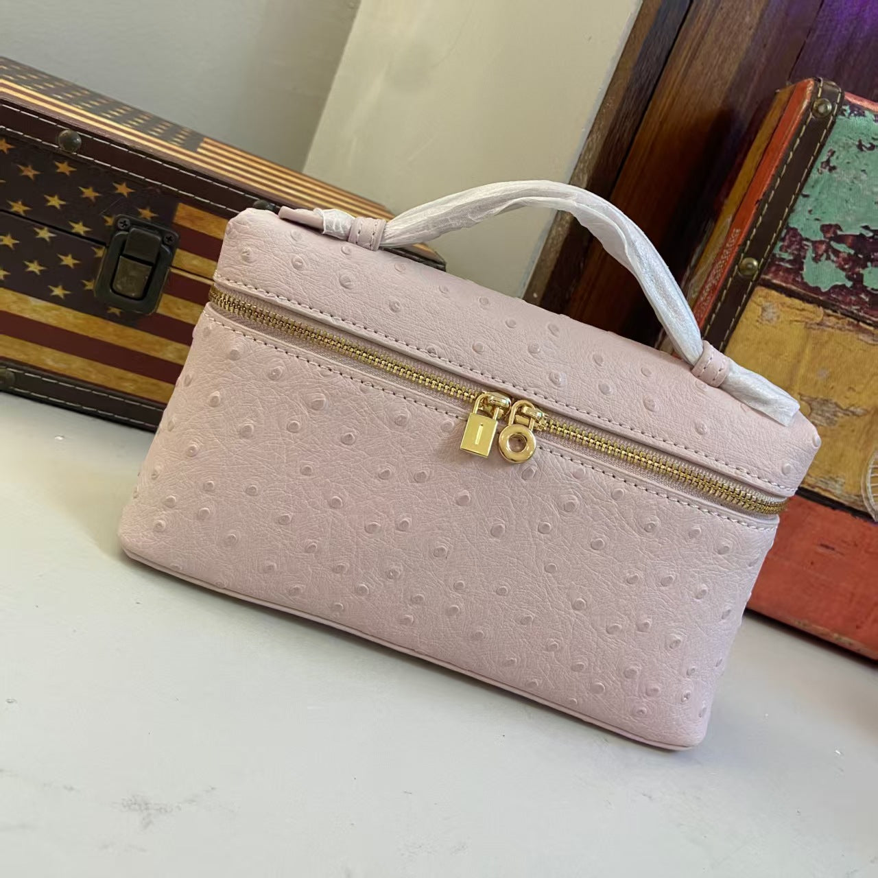 Outside Leather Ostrich Grain Cowhide Lunch Women's Handbag