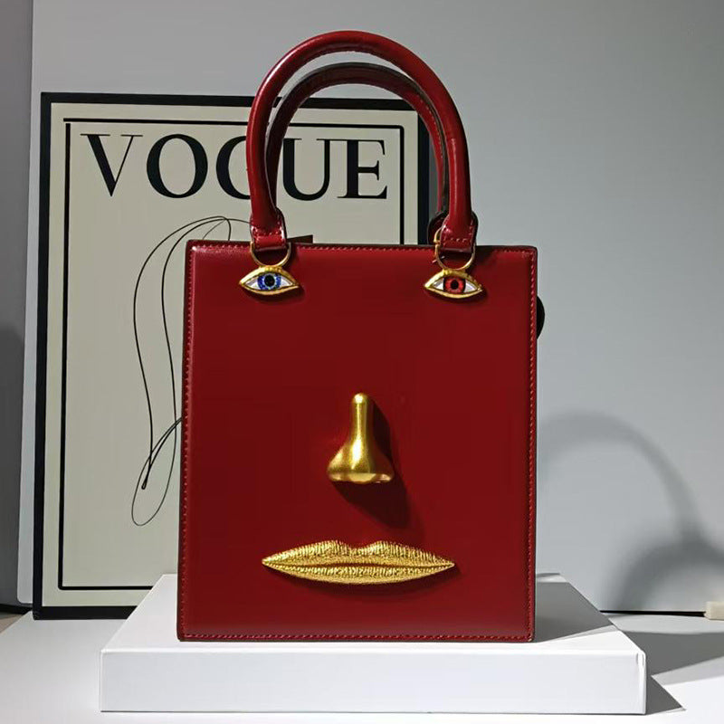 Women's Face Smiling Plain Cattle Leather Fashion Women's Handbag