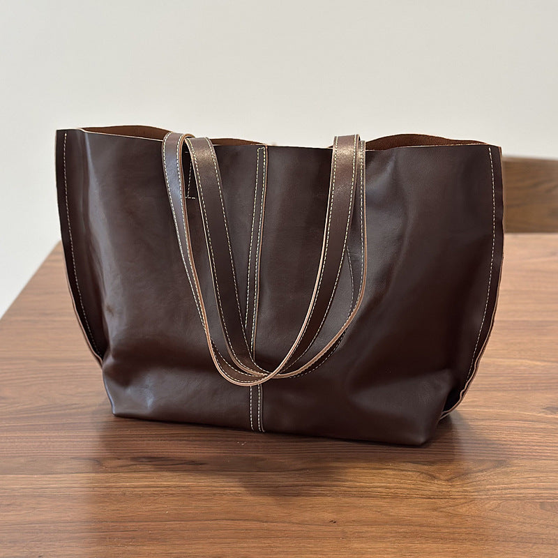 Women's Portable Big First Layer Cowhide Simple Large Capacity Totes Women's Shoulder Bag