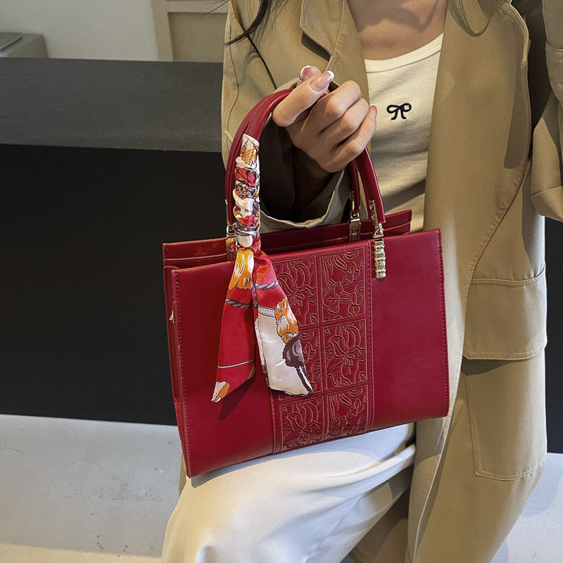 Chinese Style Embroidery Red Large Capacity Bridal Wedding Tote Bag