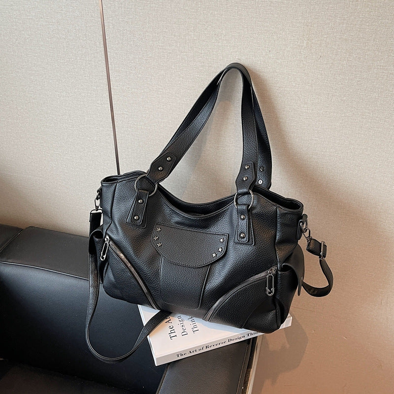Women's Rivet Commuter Motorcycle Trendy Design Retro Easy Tote Bag
