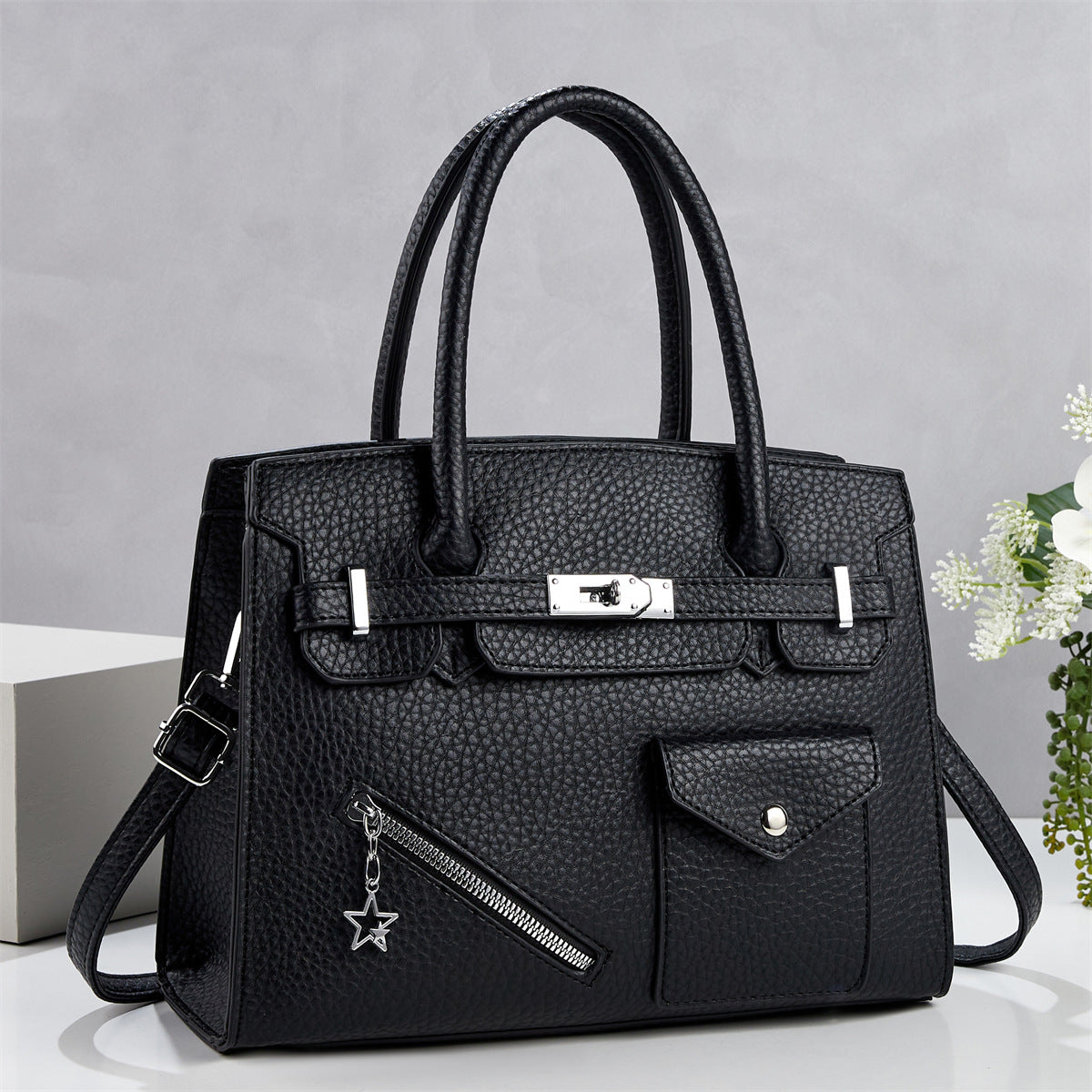 Women's Large Capacity Lychee Pattern Korean Fashion Women's Handbag