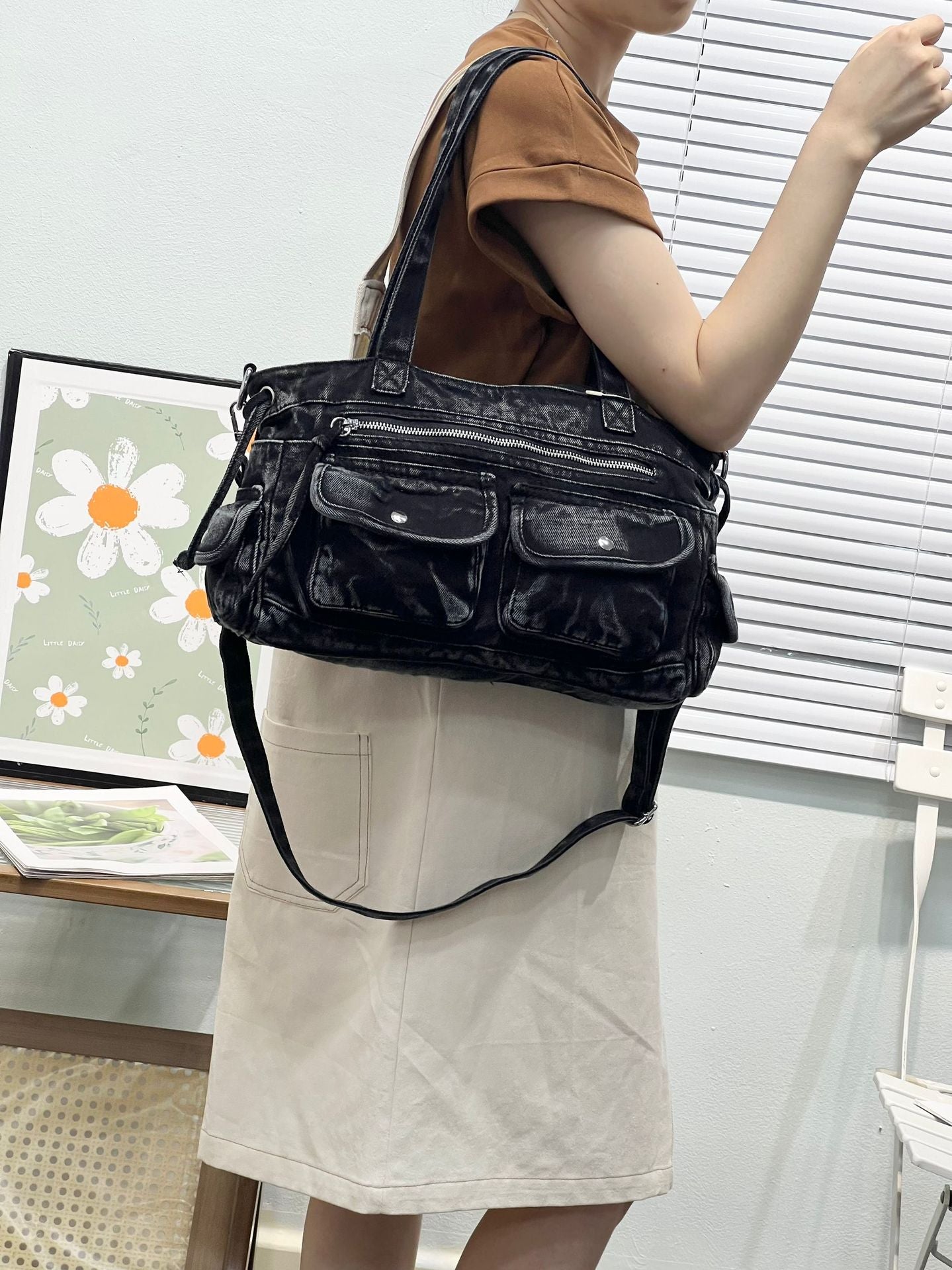 Women's Washed Denim American Retro Distressed Fashion Shoulder Bags