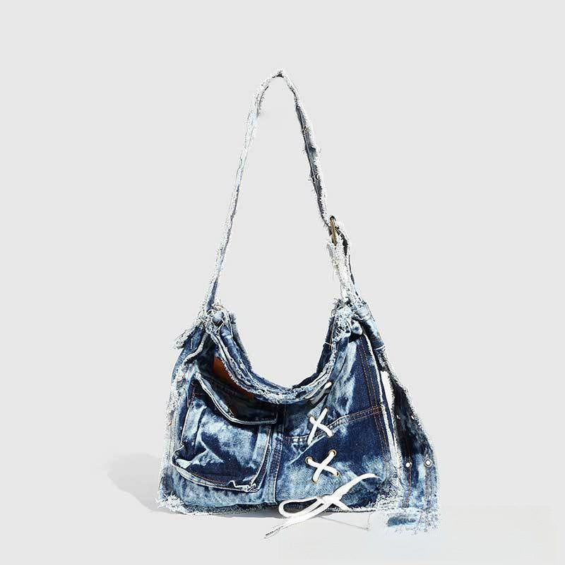 Women's Large Capacity Hot Worn Looking Washed-out Jean Women's Shoulder Bag
