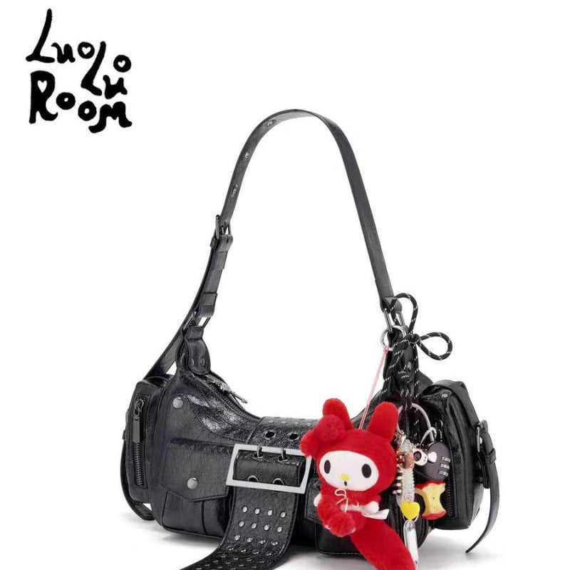 Women's Rebel Black Portable Without Pendant Motorcycle Women's Handbag