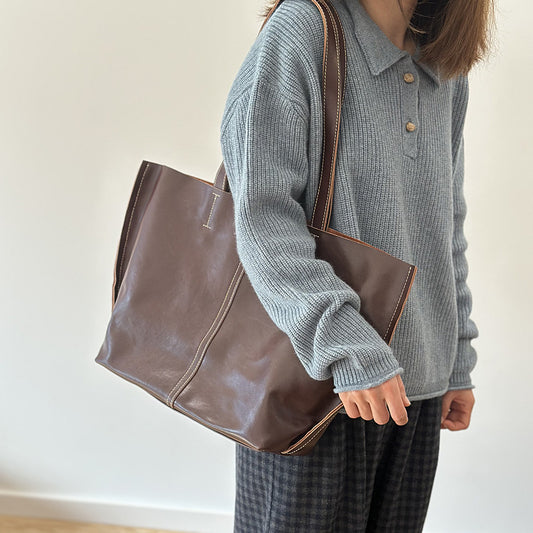 Women's Portable Big First Layer Cowhide Simple Large Capacity Totes Women's Shoulder Bag