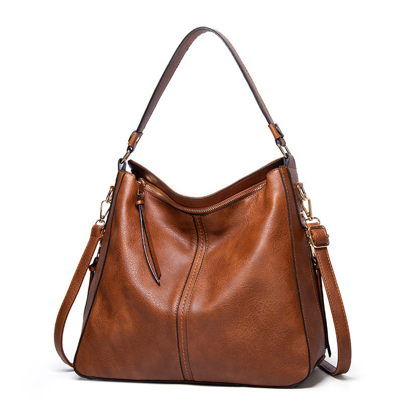 Women's Commute Design High-grade Versatile Large Capacity Oil Wax Women's Shoulder Bag