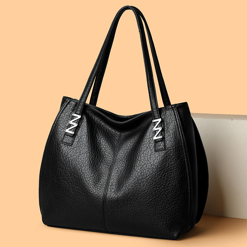 Women's Simple Fashion Soft Leather Retro Textured Large Tote Bags