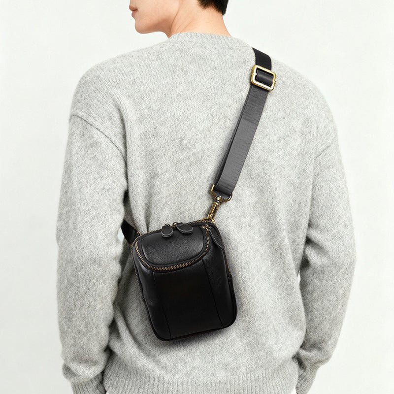 Men's First Layer Cattlehide Leather Fashion Mini Men's Messenger Bag