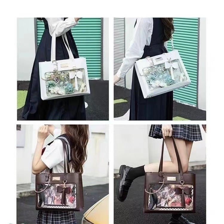 Bow Cartoon Large Capacity Versatile Transparent Tote Bag
