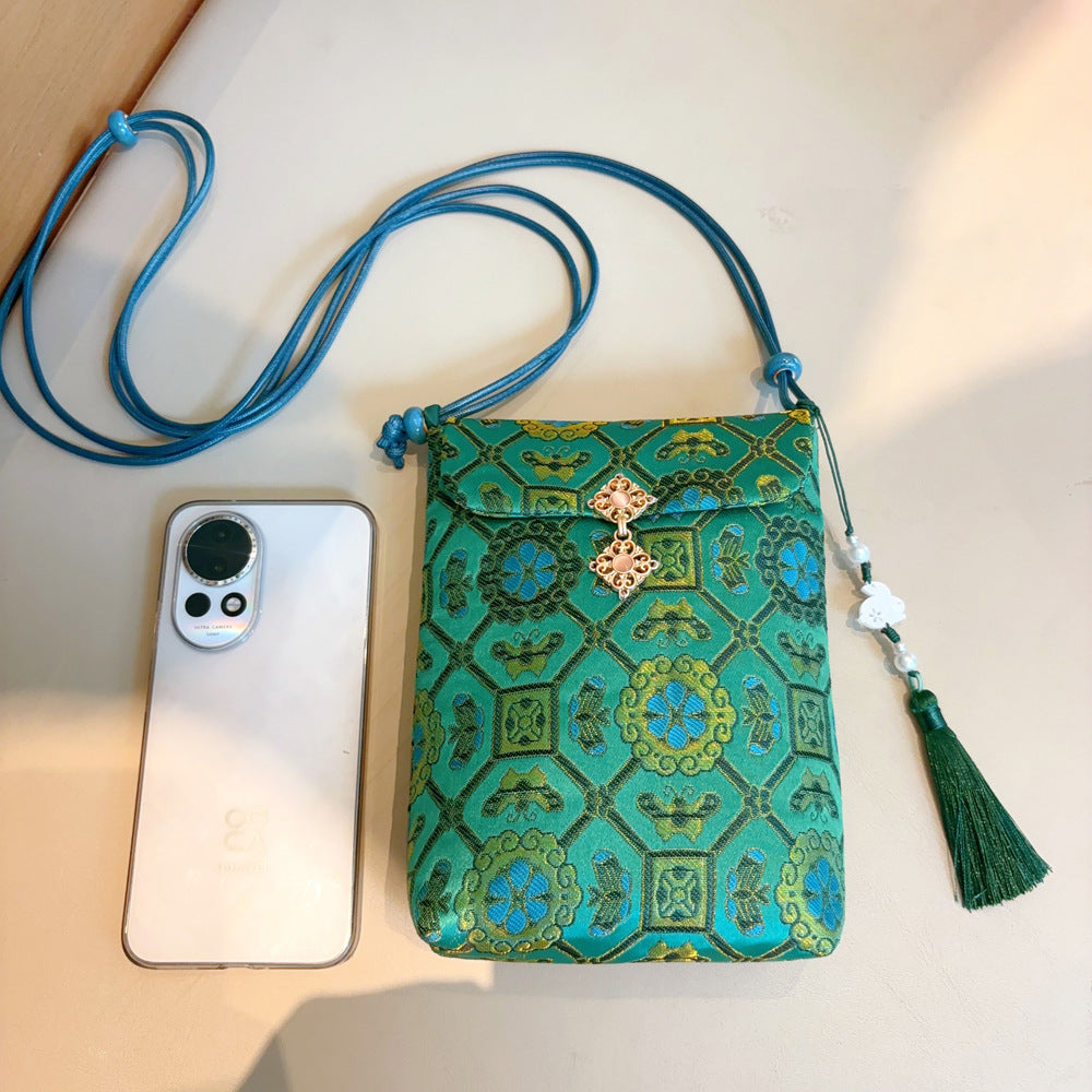 Chinese Style Brocade Embroidery Mobile For Women's Messenger Bag