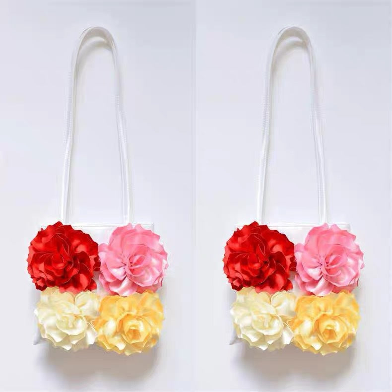 Attractive Niche Three-dimensional Rose Flower Satin Women's Shoulder Bag