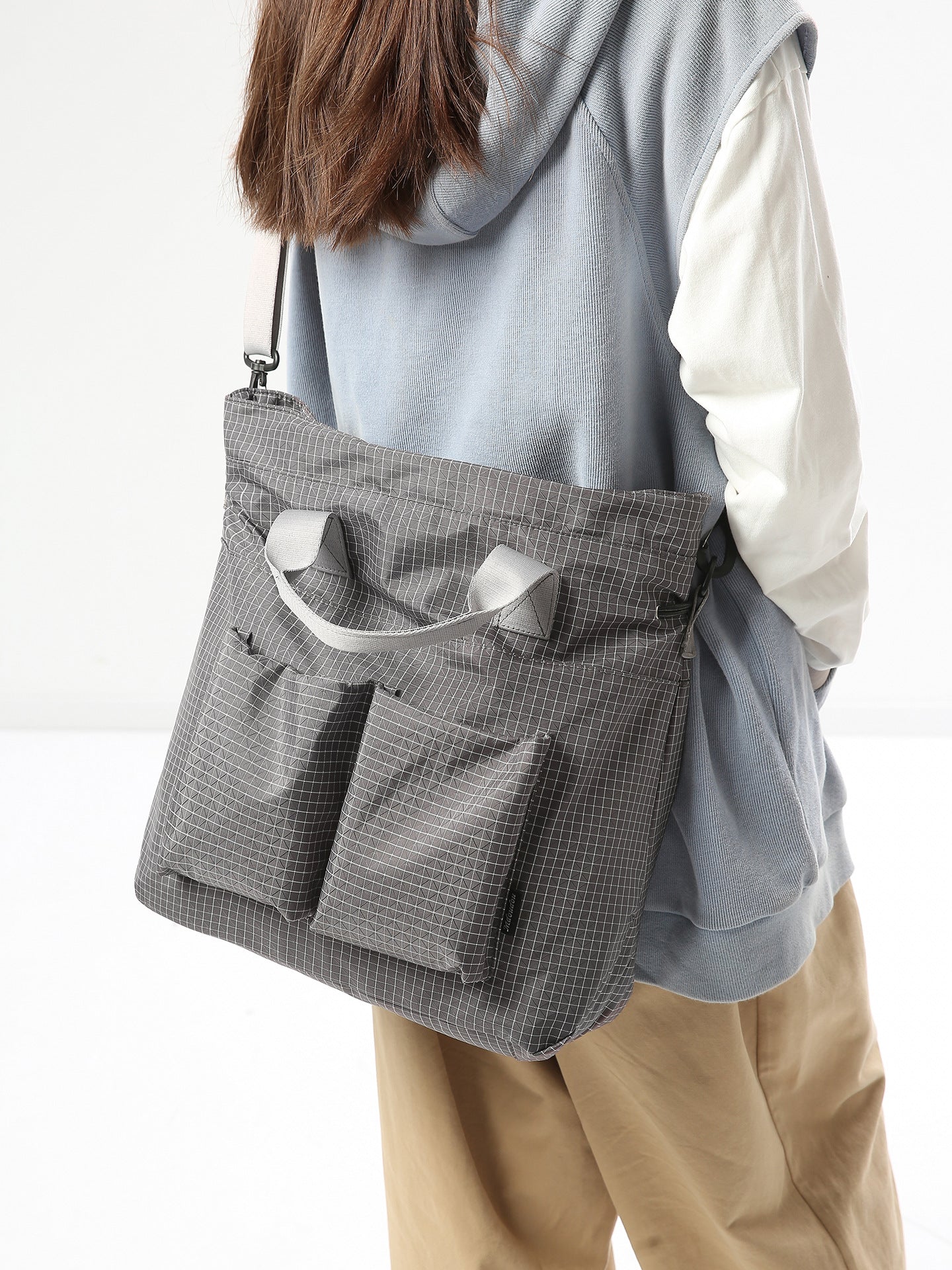 Women's & Men's Plaid Large Capacity Portable Commuter Motorcycle Tablet Bags