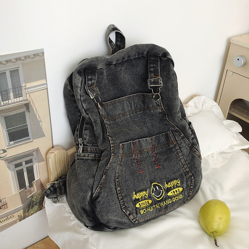 Retro Trendy Denim Large Capacity Female Korean Leisure Backpack