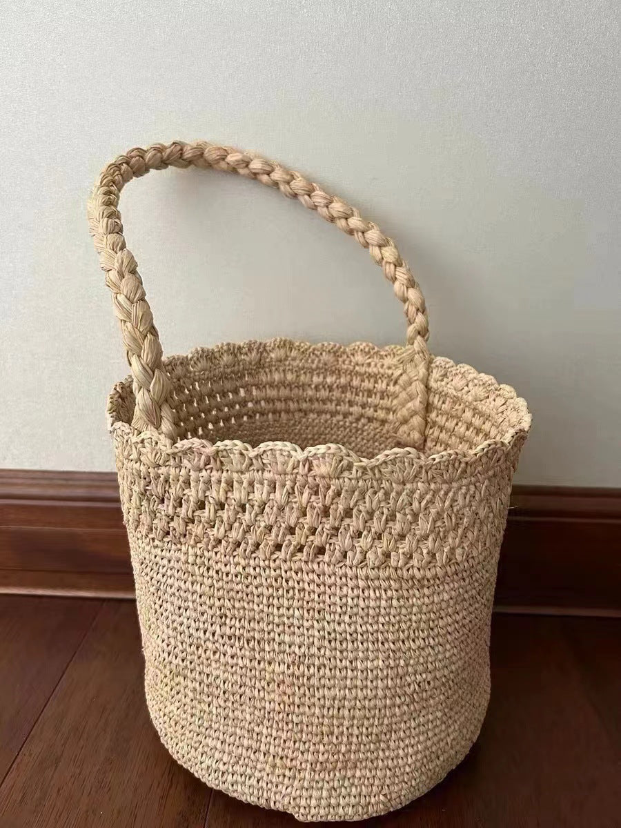French Raffia Handmade Woven Vacation Portable Women's Shoulder Bag