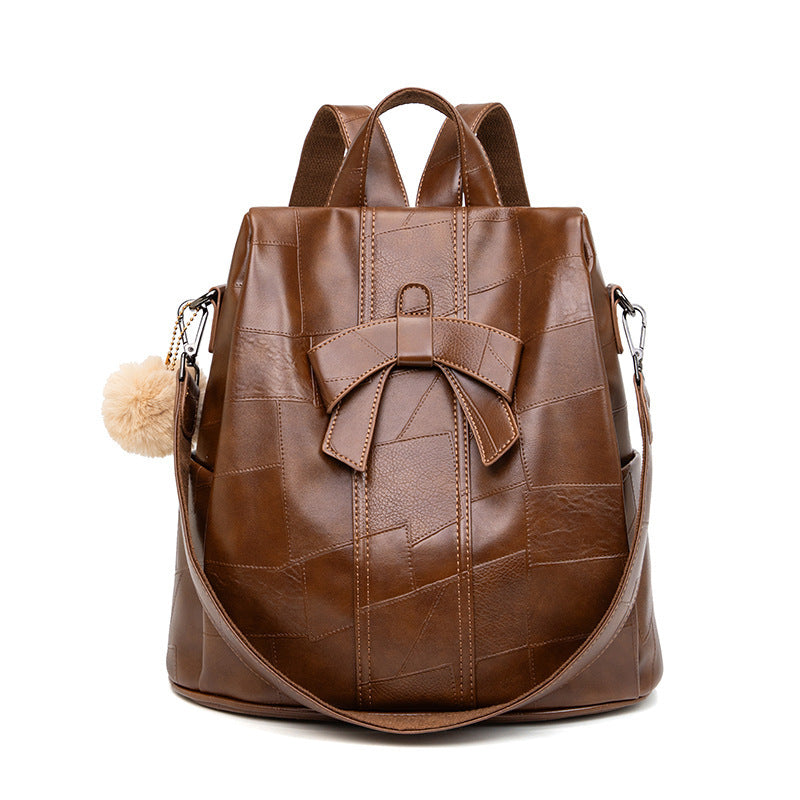Women's Stitching Large Capacity Retro Fashion Versatile Soft Leather Women's Backpack
