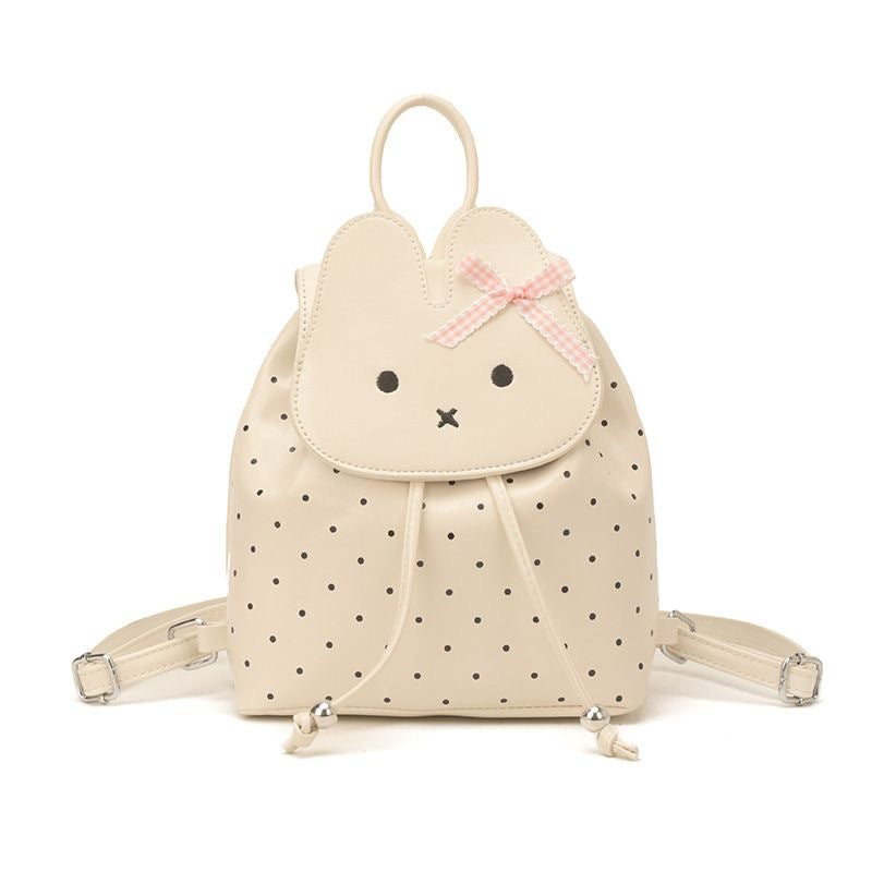Women's Miffy Rabbit Drawstring Design Cute Bow Polka Dot Backpacks