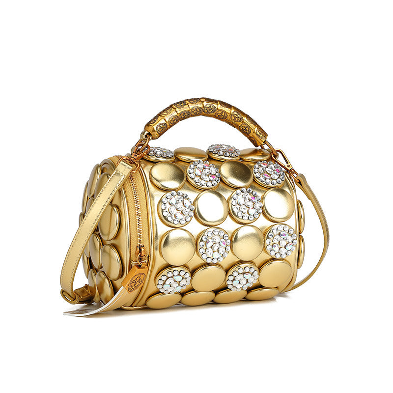 Women's High Quality Diamond Rivet Button Round Women's Handbag