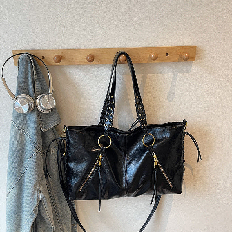 Women's Retro Large Capacity With Rope Underarm Tote Bag