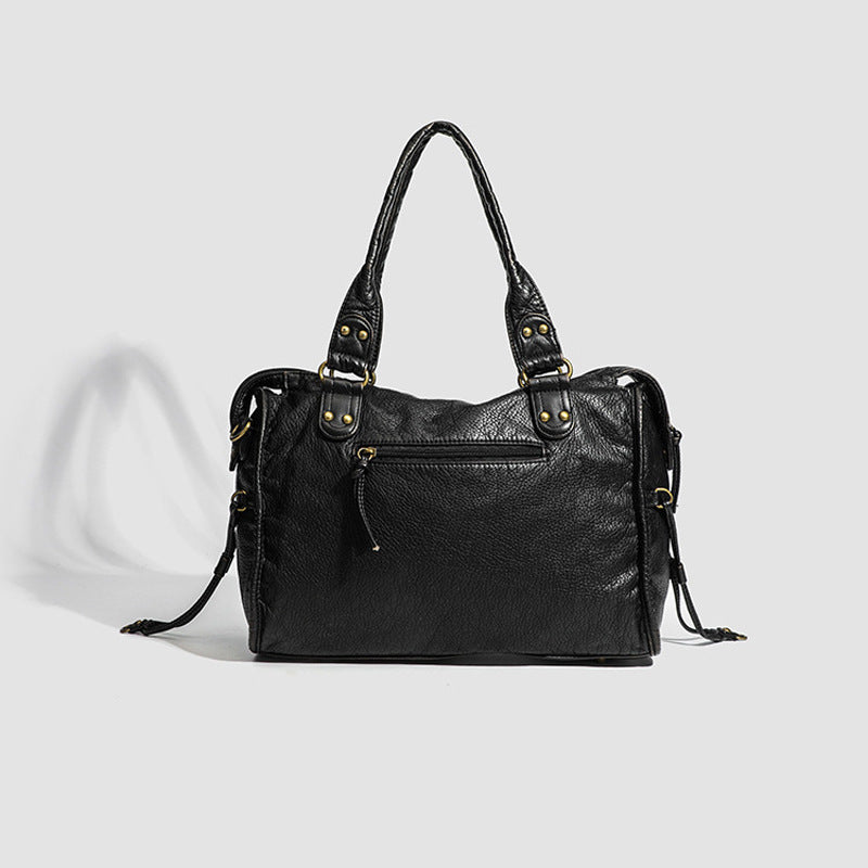 Women's Korean Washed Leather Soft Retro Motorcycle Women's Shoulder Bag