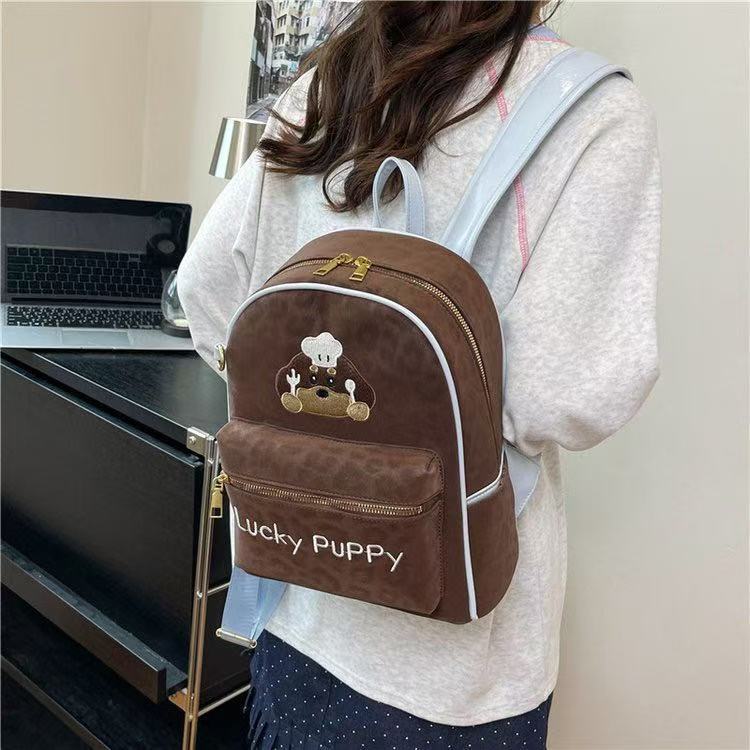 Women's Korean Cartoon Cute Hello Kitty Design Vintage Leopard Print Leisure Backpack