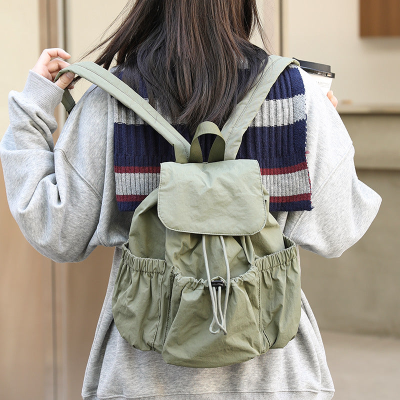 Style Nylon Drawstring Fashionable Pleated Commuter Simple Fresh Women's Backpack