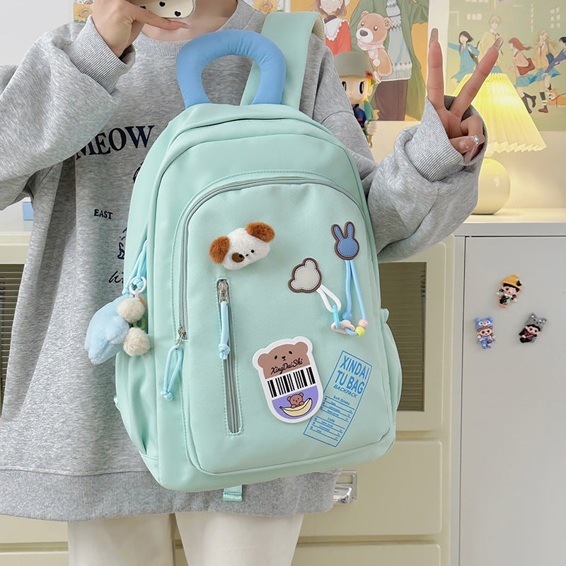 Style Good-looking Early Solid Color High College Western Leisure Backpack