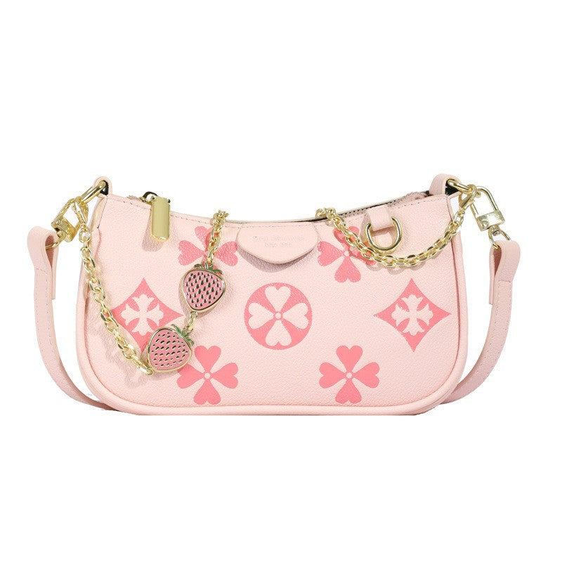 Boston Pillow Clover Embossed Strawberry Diamond Pendant Women's Messenger Bag