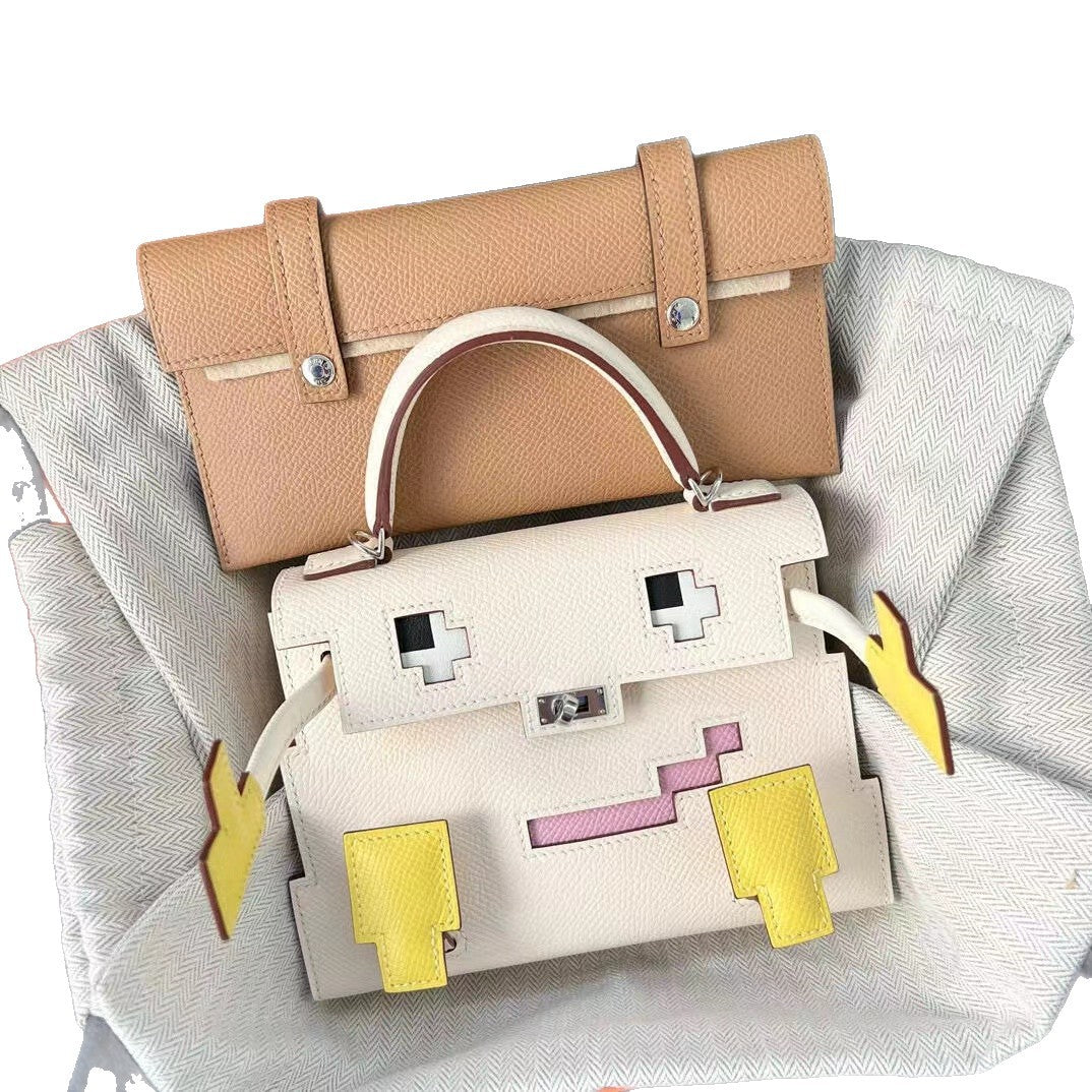 Women's Home Cowhide Robot Kelly Smiling Face Mosaic Handbags