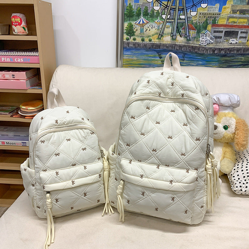 Female College Korean Style Cute Bowknot Embroidered Backpacks