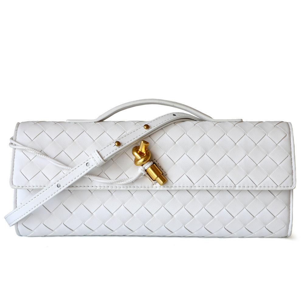Spring Woven Dinner Cowhide Baguette Horizontal Women's Messenger Bag