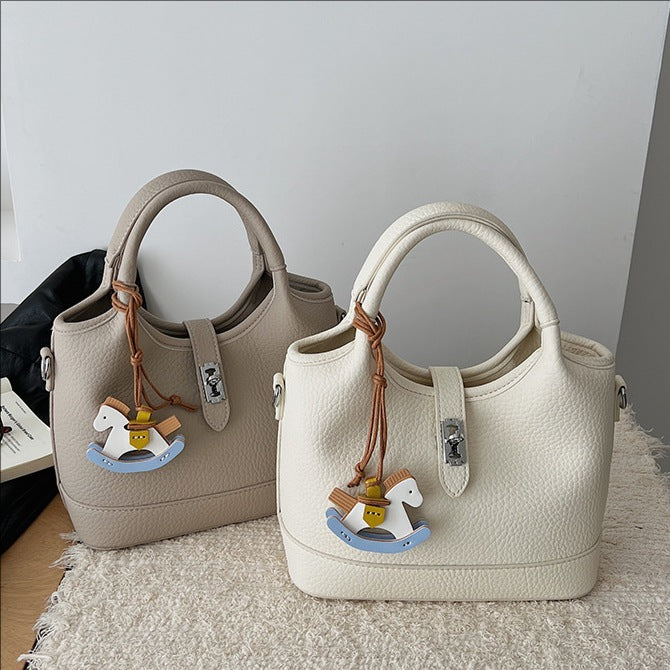 Style Trendy Litchi Pattern Textured High Commuter Bucket Bags