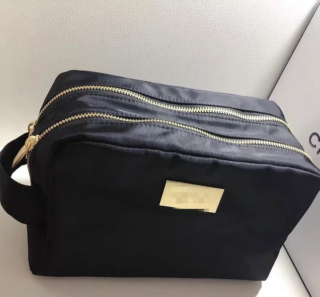 Home Classic Style Black Double Zipper Waterproof Large Capacity Cosmetic Bags