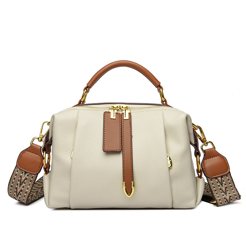 Women's Pure Leather Contrast Color Soft Fashion Women's Messenger Bag