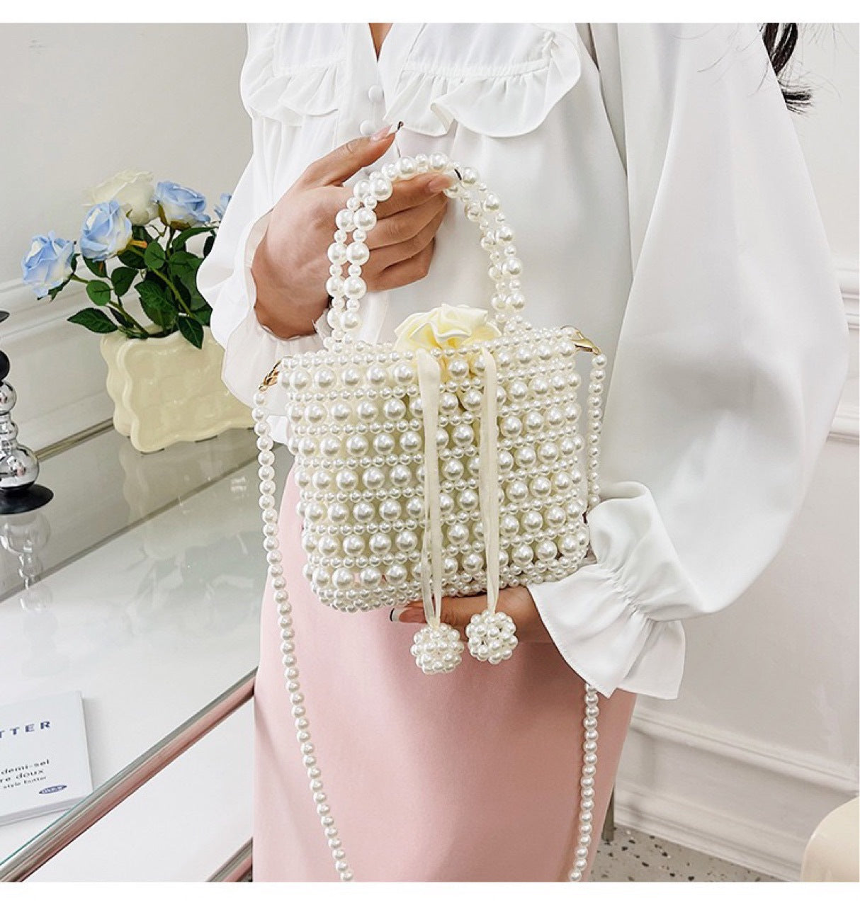 Women's Beaded Retro Fashion Sweet Pearl Hand Personality Women's Shoulder Bag