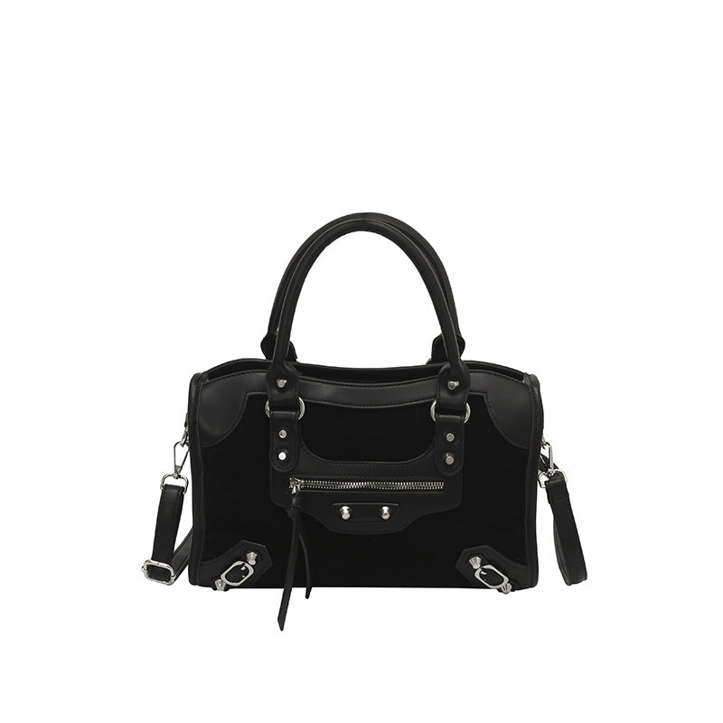 Women's Style Retro Motorcycle Winter Suede Contrast Color Women's Shoulder Bag