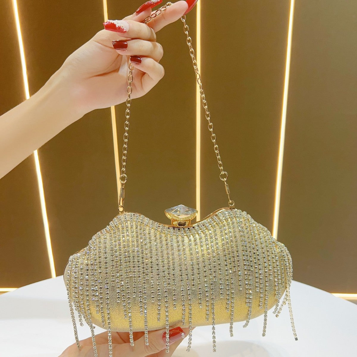 Women's Diamond Tassel Dinner Clutch Rhinestone Banquet With Bags
