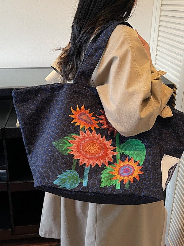 Embroidered Nylon Portable Large Capacity Shopping Versatile Tote Bag