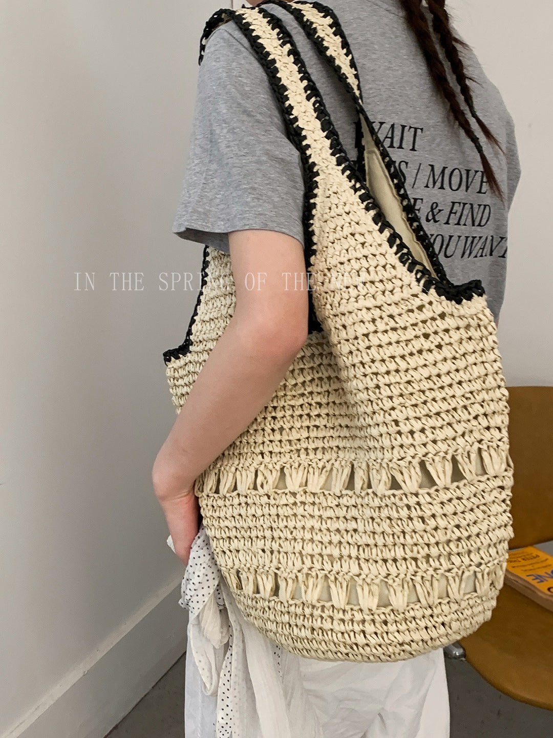 Women's Korean Style Large Capacity Straw Vegetable Underarm Bag