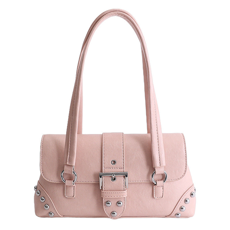 Niche Motorcycle Rivet Baguette Female Spring Fashion Large Capacity Daily Bags