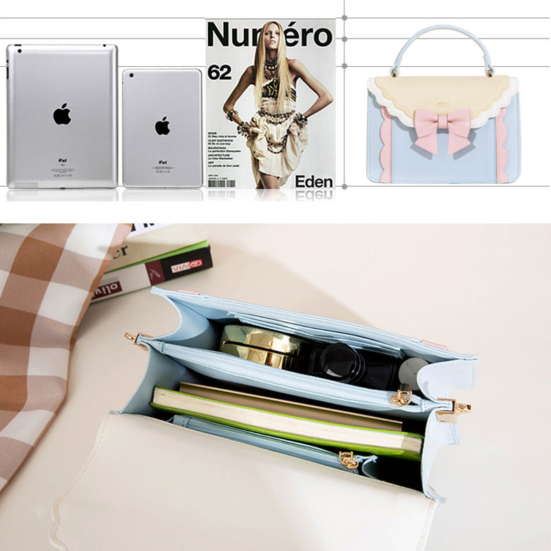 Stylish Women's Bow File Blue Pink Shoulder Bags