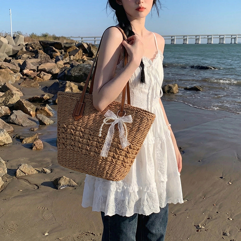 Women's Capacity Straw Woven Fashion Seaside Vacation Tote Bag