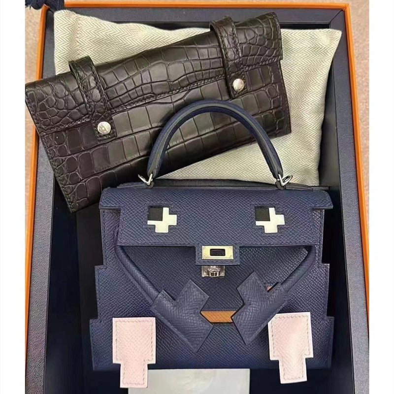 Women's Home Cowhide Robot Kelly Smiling Face Mosaic Handbags