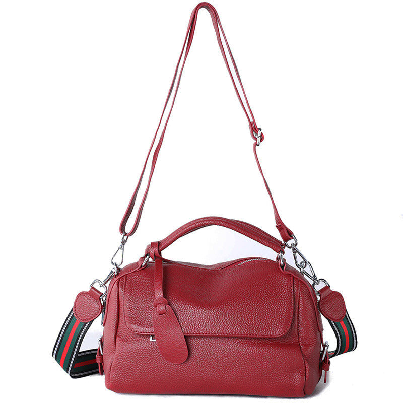 Women's Genuine Leather Portable Litchi Pattern First Layer Cowhide Bags