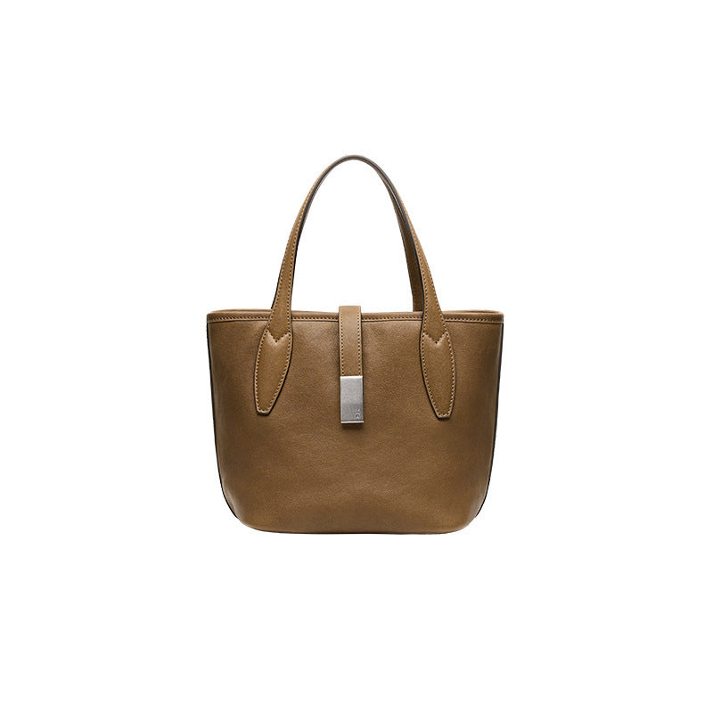 Women's Tanning Leather Long Basket Portable Large Capacity Bucket Bags