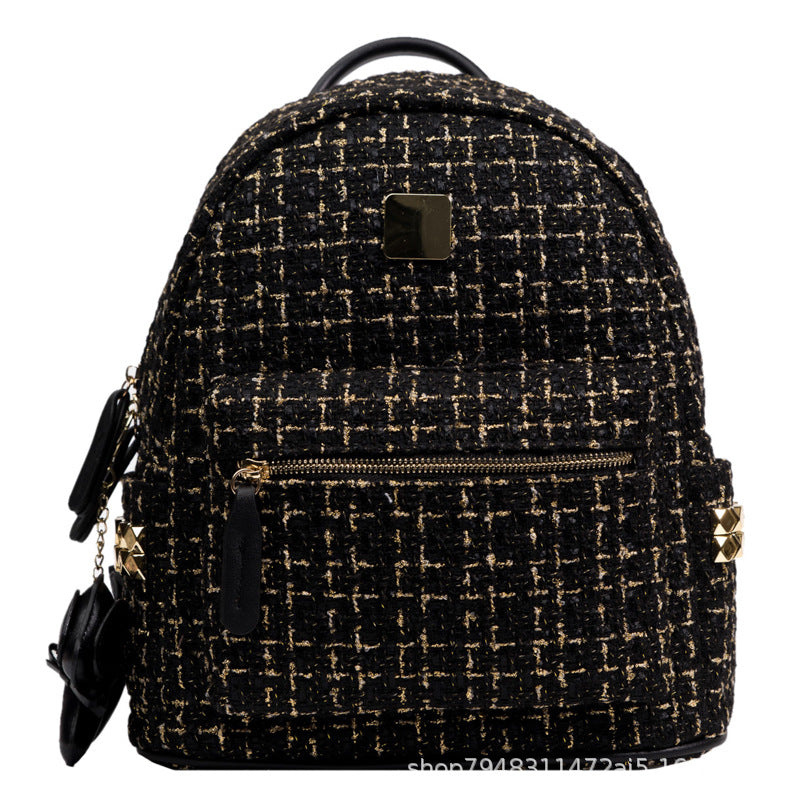 Women's Mini Textured Gold Plaid Shoulders Women's Backpack
