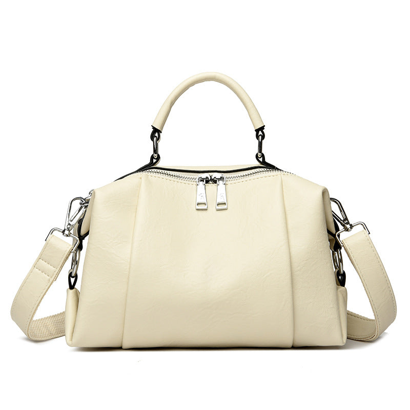 Women's Light Luxury Genuine Leather Boston Pillow Fashion Large Capacity Women's Handbag