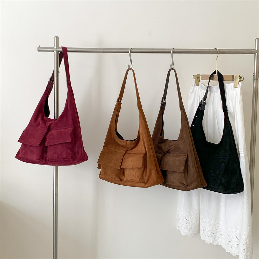 Women's Suede Retro Style Fashionable Large Capacity Korean Shoulder Bags